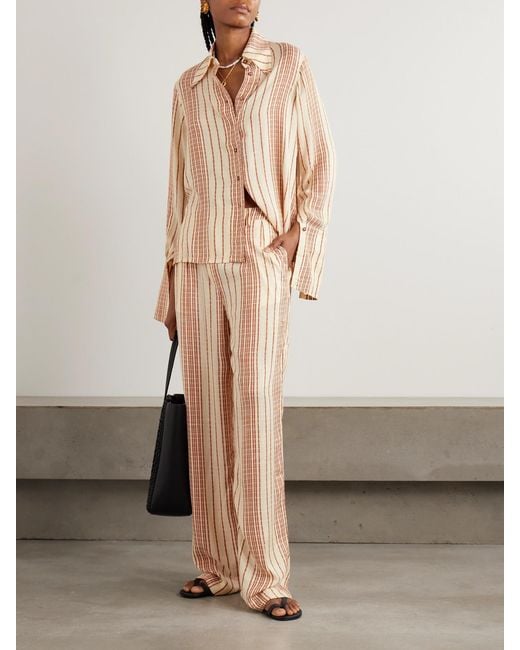 Alix Of Bohemia Natural Diana Penny Striped Linen-Jacquard Straight-Leg Pants