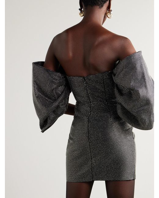 Solace London Black Elina Schulterfreies Minikleid Aus Faille Mit Kristallen Und Raffungen