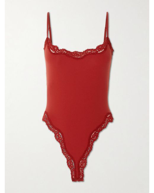 Skims Red Fits Everybody Lace Cami Bodysuit