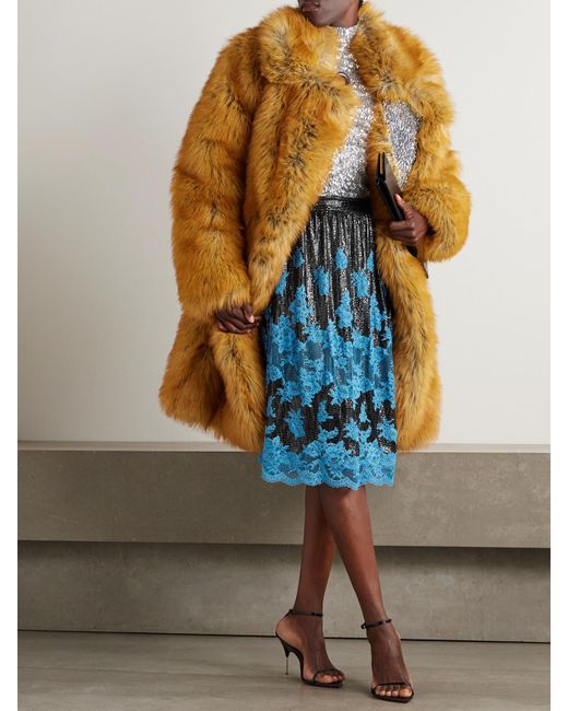 Rabanne Blue Lace-Trimmed Chainmail Midi Skirt