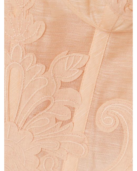 Zimmermann Natural Rebellion Appliquéd Linen And Silk-Blend Corset Top
