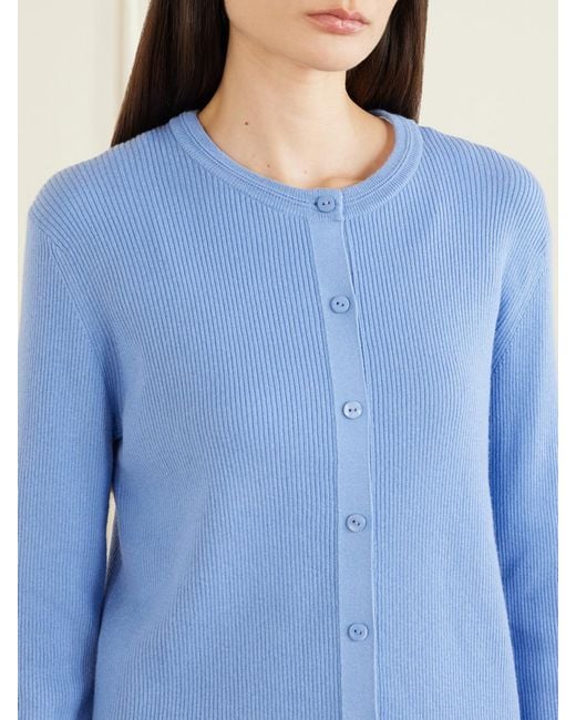 Lisa Yang Blue Abeena Ribbed Cotton And Cashmere-Blend Cardigan