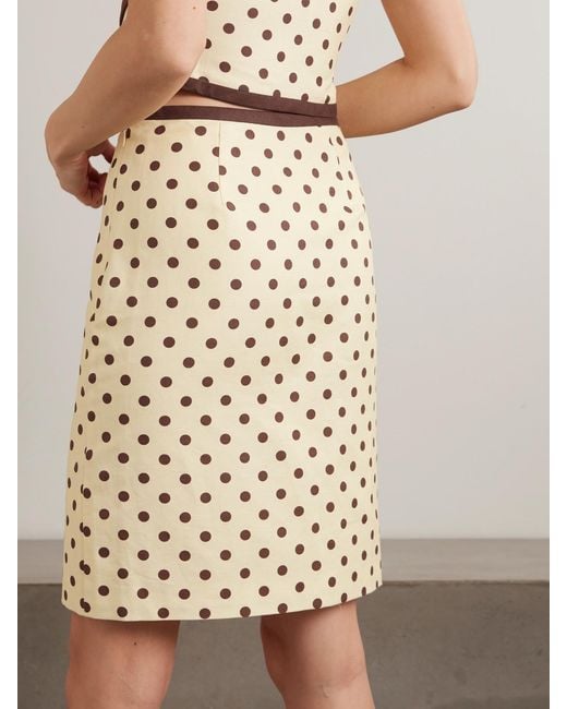 Posse Natural Bowie Wrap-Effect Polka-Dot Linen And Cotton-Blend Midi Skirt