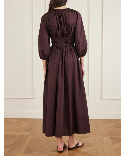 Matteau Purple Shirred Organic Cotton-Poplin Maxi Dress
