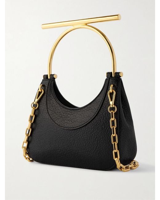 Alexander McQueen Black T-Bar Mini Schultertasche Aus Strukturiertem Leder Mit Verzierungen