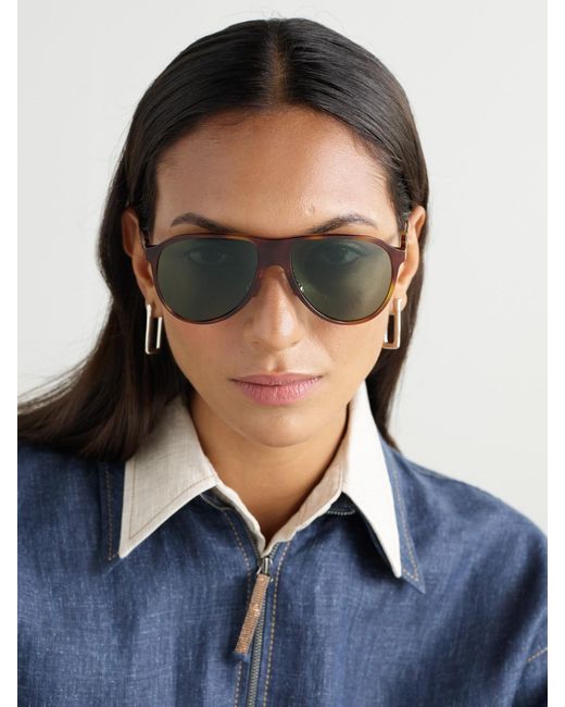 Brunello Cucinelli Green Aviator-Style Acetate And-Tone Sunglasses