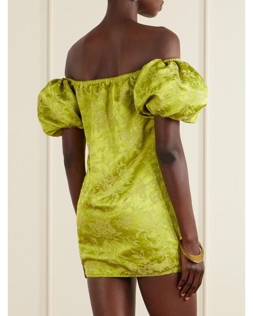 Saint Laurent Yellow Embroidered Satin Mini Dress