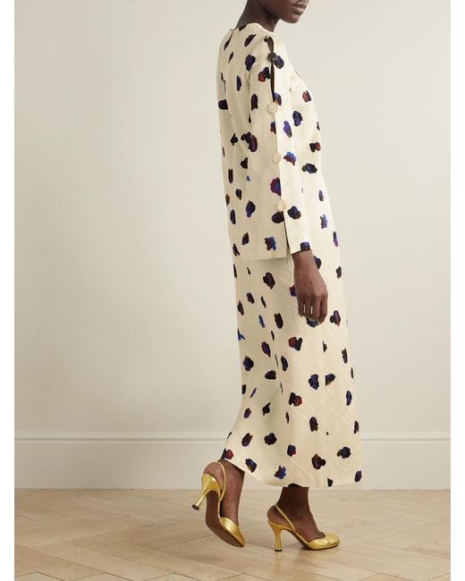 Borgo De Nor Natural Brunetta Embellished Floral-Print Cotton-Blend Brocade Maxi Dress