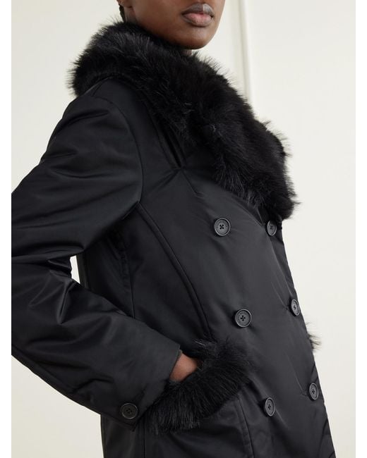 Simone Rocha Black Double-Breasted Plush-Trimmed Shell Coat