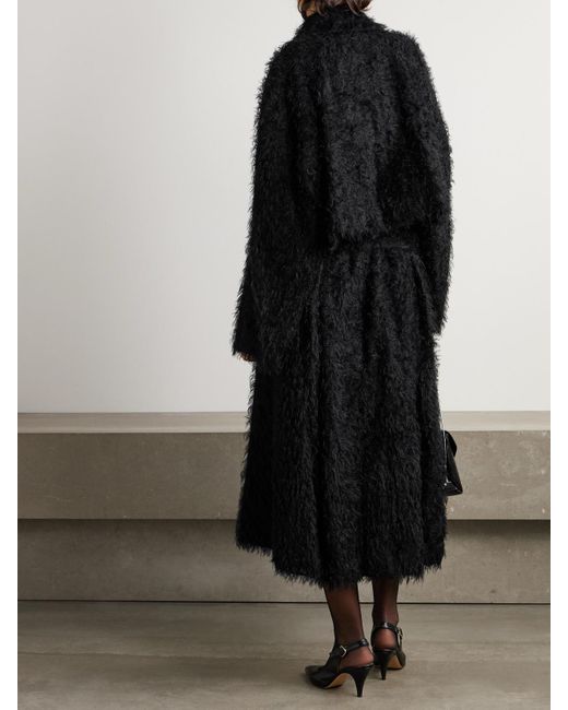 Carven Black Belted Faux-Shearling Coat
