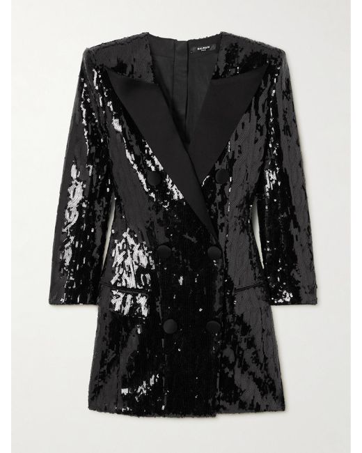 Mini-Robe À Double Boutonnage En Crêpe À Sequins Balmain en coloris Black