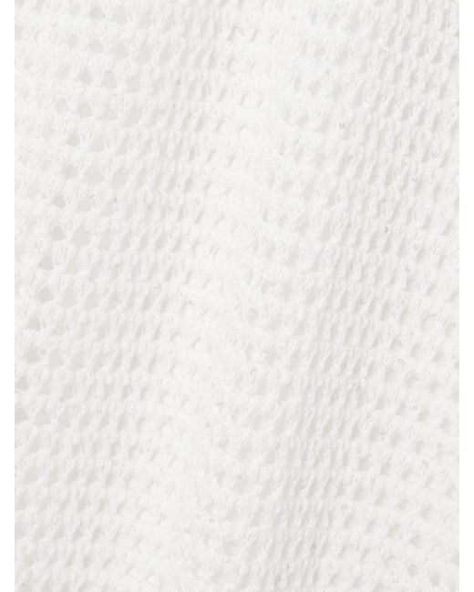 Brunello Cucinelli White Sequin-Embellished Open-Knit Cotton-Blend Midi Dress