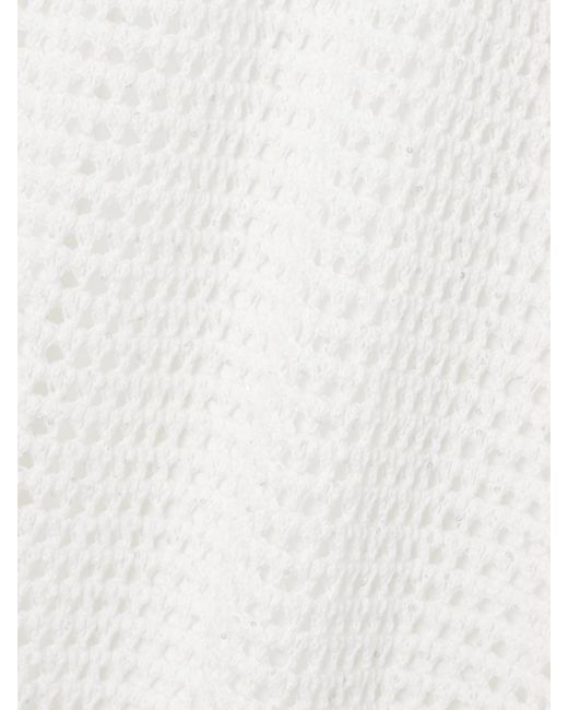 Brunello Cucinelli White Sequin-Embellished Open-Knit Cotton-Blend Midi Dress
