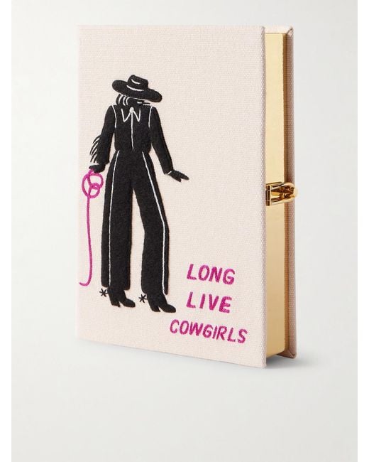Olympia Le-Tan Pink Long Live Cowgirls Embroidered Appliquéd Canvas Clutch