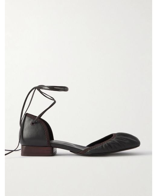 Lemaire Brown Ruched Leather Ballet Flats