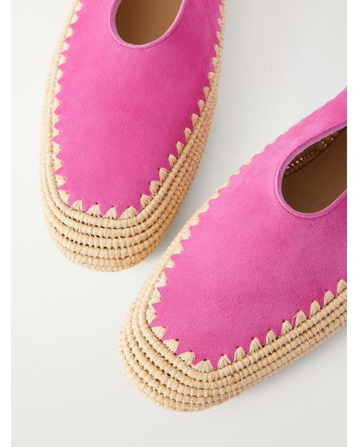 Gabriela Hearst Pink Suede And Raffia Ballet Flats