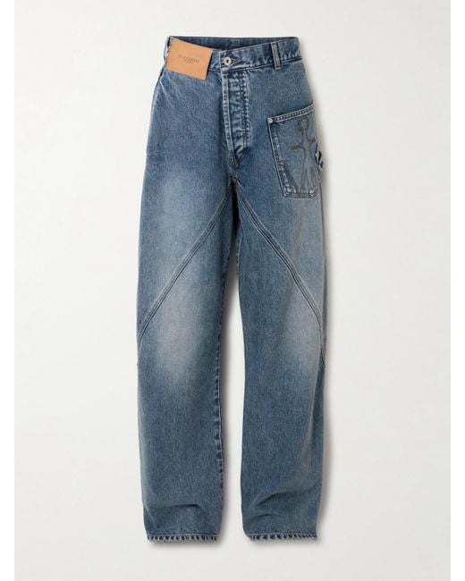 J.W. Anderson Blue Twisted Asymmetric Embroidered High-Rise Jeans