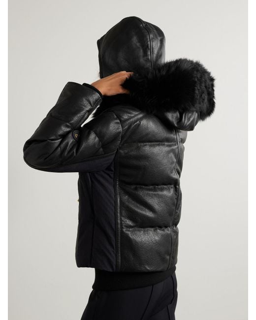 Bogner Black Melia Mehrlagige Skijacke Aus Gestepptem Leder Und Mit Shearling-Kapuze Und Daunenfüllung