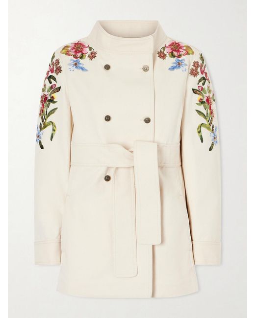 Valentino Garavani Natural Belted Embellished Embroidered Denim Jacket