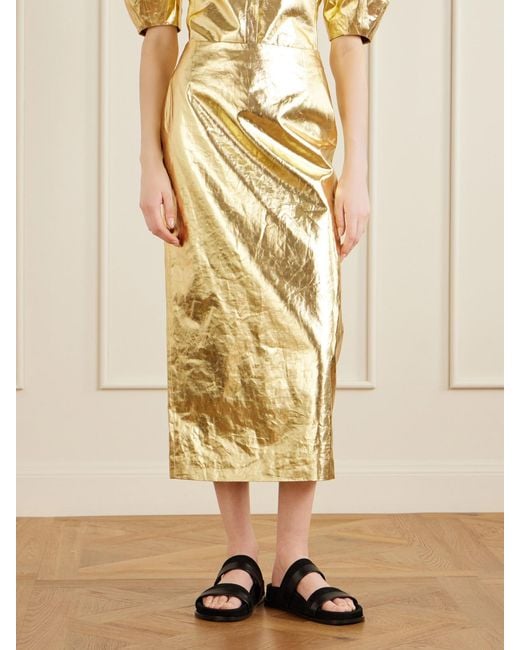 Gabriela Hearst Yellow Manuela Linen Midi Skirt
