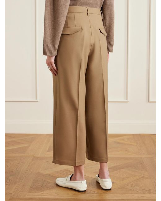 Maria McManus Natural Cropped Pleated Wool-Blend Wide-Leg Pants