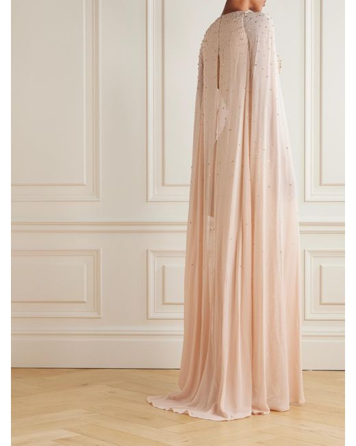 Jenny Packham Natural Zenith Verzierte Robe Aus Chiffon Mit Cape-Effekt Und Pailletten
