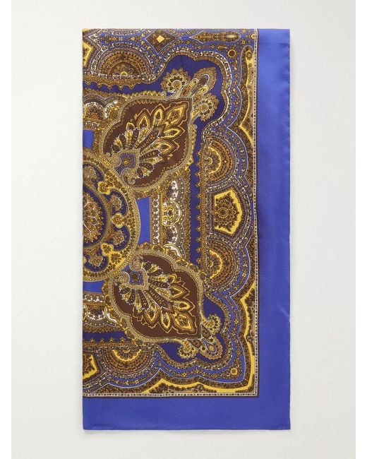 Saint Laurent Blue Paisley-Print Silk-Twill Scarf