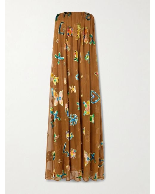 ALÉMAIS Velvet-Trimmed Gathered Metallic Silk-Blend Gown