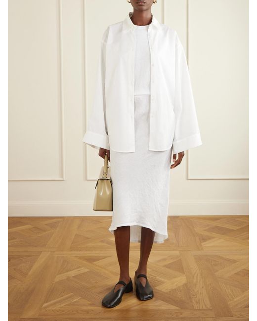 James Perse White Linen-Canvas Midi Skirt