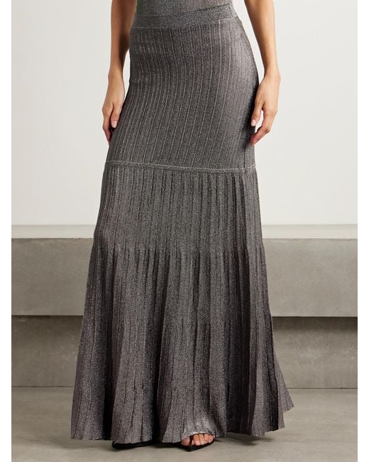 Adam Lippes Gray Metallic Ribbed-Knit Maxi Skirt