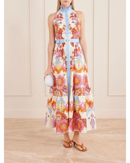 Borgo De Nor White Biba Tiered Printed Cotton-Poplin Maxi Dress