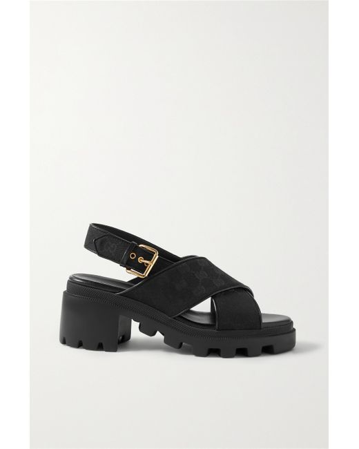 Gucci Patent Leather-trimmed Canvas-jacquard Slingback Sandals in Black |  Lyst Australia