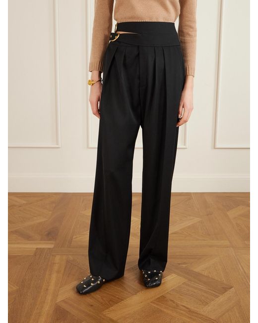 Chloé Black Buckled Cutout Grain De Poudre Wool Tapered Pants