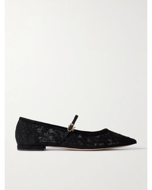 Gianvito Rossi Claudia Suede-Trimmed Lace Mary Jane Flats in White | Lyst