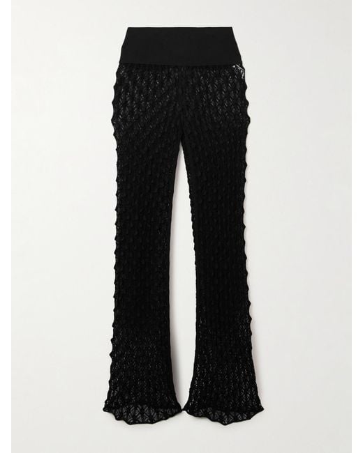 Alaïa Black Open-Knit Straight-Leg Pants