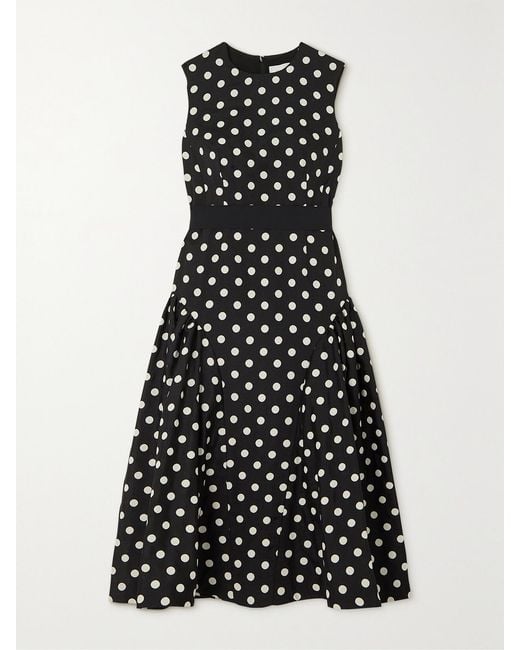 Erdem Black Penelope Belted Polka-Dot Taffeta-Faille Midi Dress