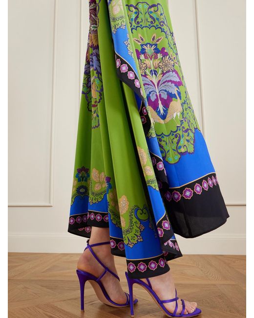 LaDoubleJ Blue Magic Cape-Effect Printed Silk Crepe De Chine Maxi Dress