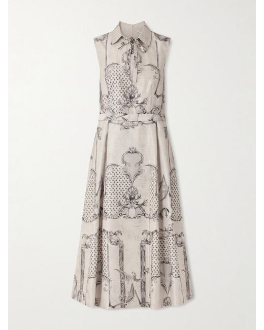 Max Mara Natural Belted Printed Twill Midi Shirt Dress