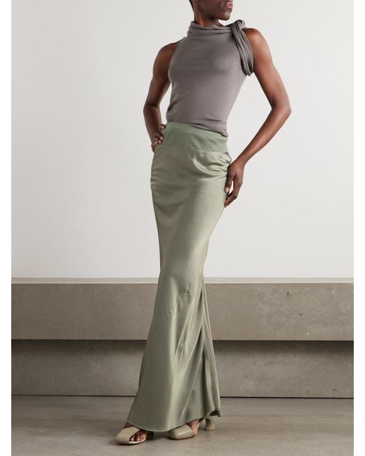 Rick Owens Green Long Coda Charmeuse Maxi Skirt