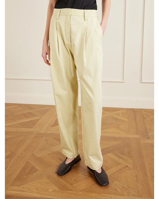 Proenza Schouler Natural Taya Pleated Cotton-Blend Straight-Leg Pants
