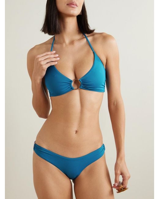 Melissa Odabash Blue Hamburg Embellished Halterneck Bikini Top