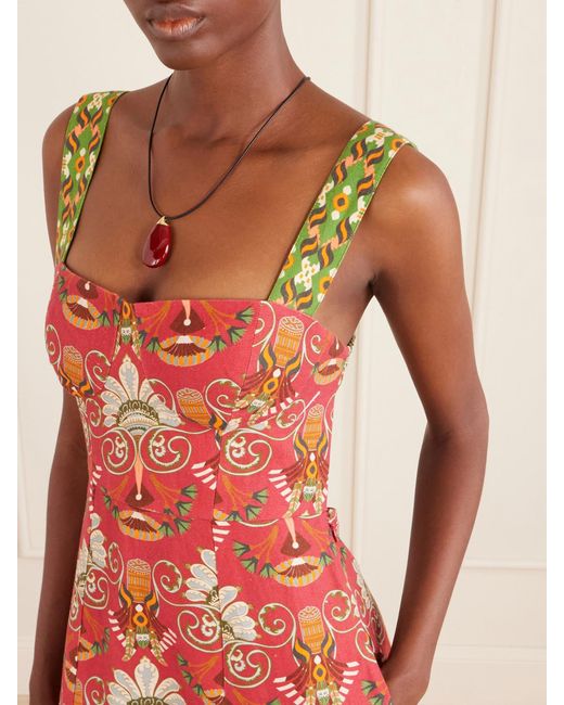 Emporio Sirenuse Red Azzurra Open-Back Floral-Print Linen And Cotton-Blend Midi Dress