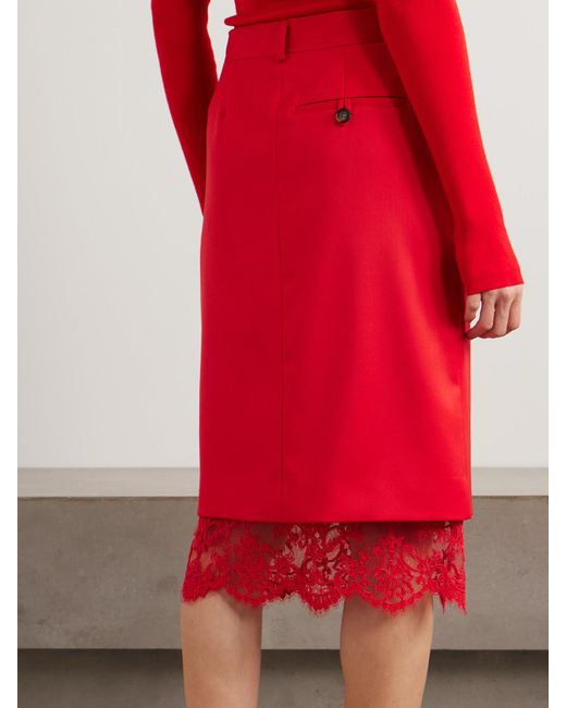 Stella McCartney Red Lace-Trimmed Wool Skirt
