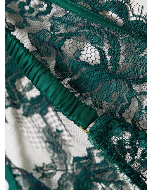 Agent Provocateur Green Solanna Silk-Blend Satin-Trimmed Lace Briefs