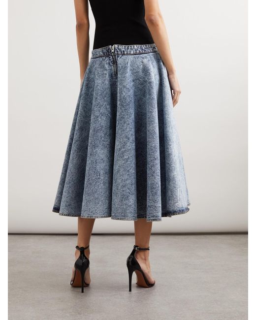 Alaïa Blue Stretch-Knit And Pleated Denim Midi Skirt