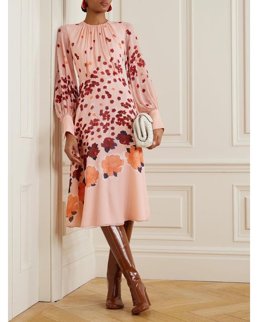 Erdem Margot Gathered Floral-Print Silk-Georgette Midi Dress