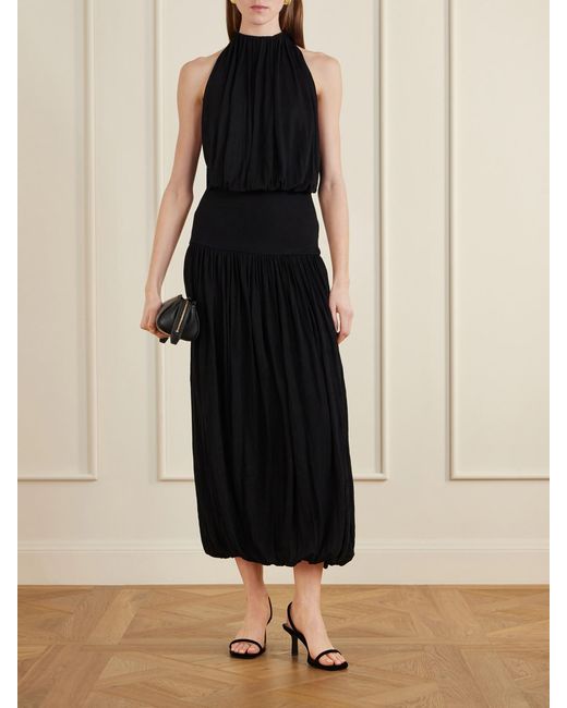 Totême Black Gathered Jersey Midi Dress