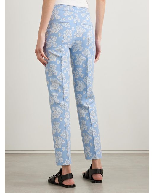 High Sport Blue Louis Cropped Floral-Jacquard Straight-Leg Pants