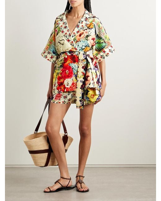 Camilla White Double-Breasted Belted Printed Linen And Silk-Blend Jacket