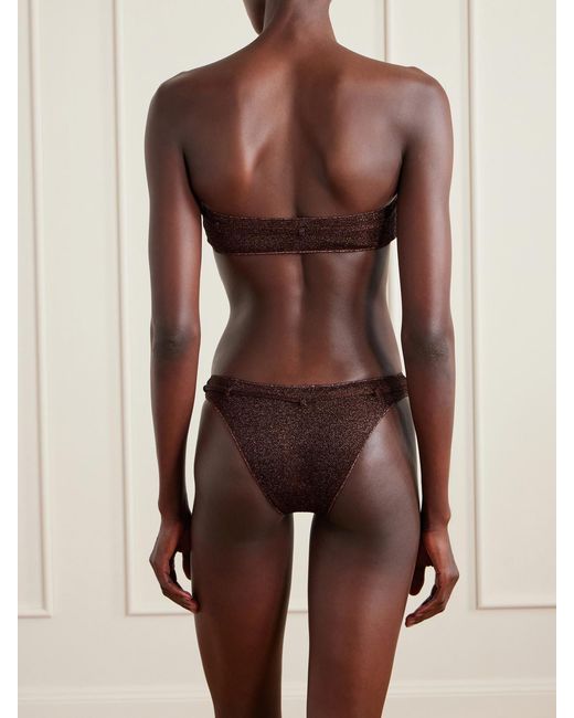 Oseree Brown Lumière Micro Belt Bandeau Embellished Stretch-Lurex Bikini